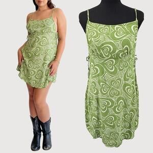 Lisa Says Gah Yolande Mini Dress Green Heart Print Size L